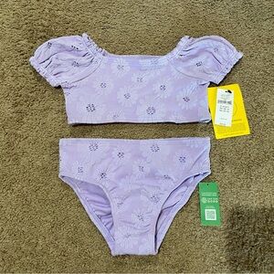 Baby Gap 2 Piece Swimsuit Size 2 Years Toddler Girl Purple Floral UPF 50+ NWT